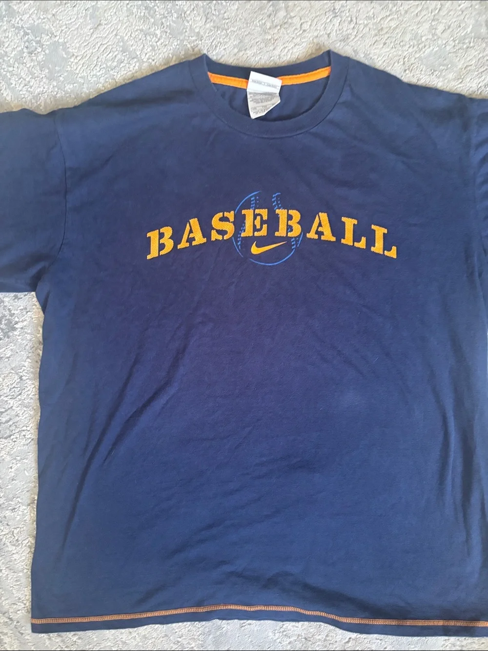 Vintage Nike Navy Blue Tee with Yellow 'BASEBALL' Graphic